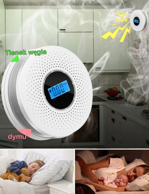 Czujnik Czadu Detektor Tlenku Węgla Dymu SAFE2000 LCD Detektor CO2 2w1