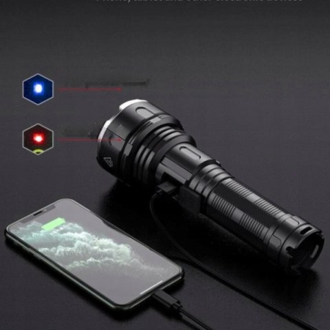 LATARKA SZPERACZ METALOWA BARDZO JASNA MOCNA CREE XHP90 AKUMULATOR USB