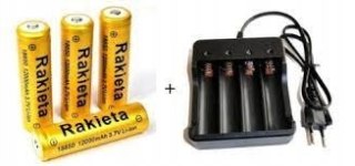 Ładowarka + 4 szt. Akumulator litowo-jonowy Rakieta 18650 12000 mAh