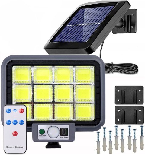Lampa uliczna LAMPA SOLARNA 144 COB W 2600 lm PRZEWÓD 5M CZUJNIK RUCHU