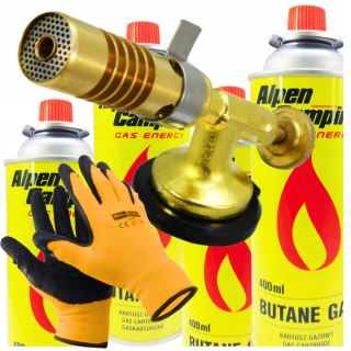 PALNIK GAZOWY MOSIĘŻNY ZESTAW 4 X GAZ SPAWALNICZY LUTOWNICA + RĘKAWICZKI