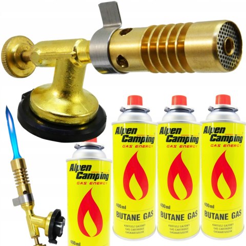 PALNIK GAZOWY MOSIĘŻNY ZESTAW 4 X GAZ SPAWALNICZY LUTOWNICA + RĘKAWICZKI