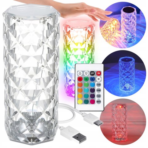 LAMPKA BIURKOWA LED KRYSZTAŁOWA DIAMENTOWA RGB DOTYKOWA + PILOT USB
