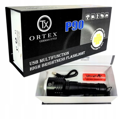 LATARKA SZPERACZ METALOWA BARDZO JASNA MOCNA CREE XHP90 AKUMULATOR USB