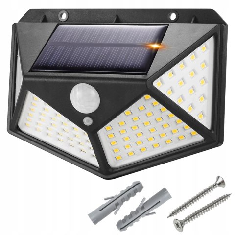 Lampa Solarna 100 Led z Czujnikiem Ruchu Zmierzchu na Elewacje Ścianę