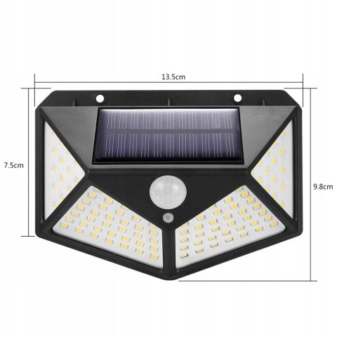 Lampa Solarna 100 Led z Czujnikiem Ruchu Zmierzchu na Elewacje Ścianę