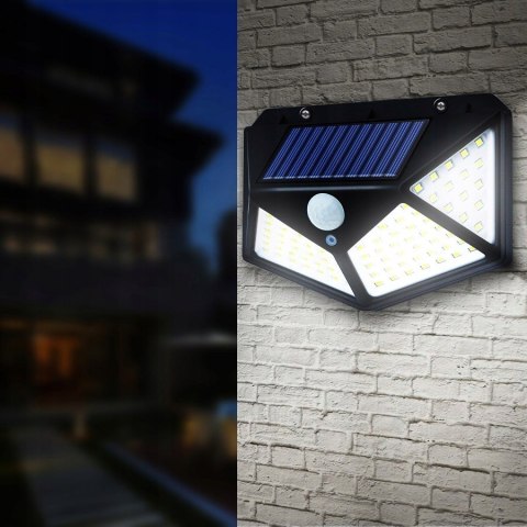 Lampa Solarna 100 Led z Czujnikiem Ruchu Zmierzchu na Elewacje Ścianę