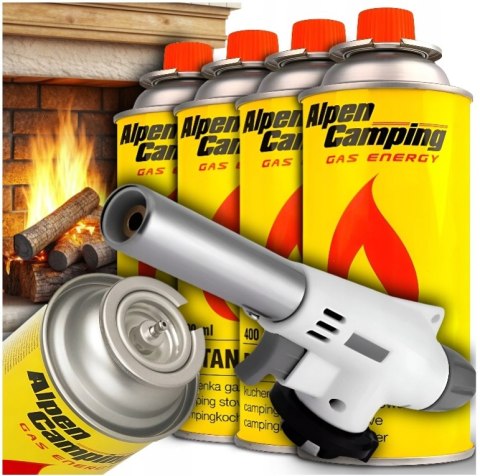 Mini palnik gazowy + 4 x KARTUSZ GAZ NABOJE GAZOWE NABÓJ ALPEN CAMPING 227G