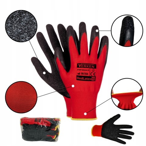 Rękawice robocze Rękawiczki robocze Verken RED LATEX rozmiar 7 - S 12 par