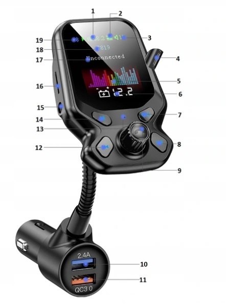 TRANSMITER BLUETOOTH DO SAMOCHODU SAMOCHODOWY MIKROFON USB